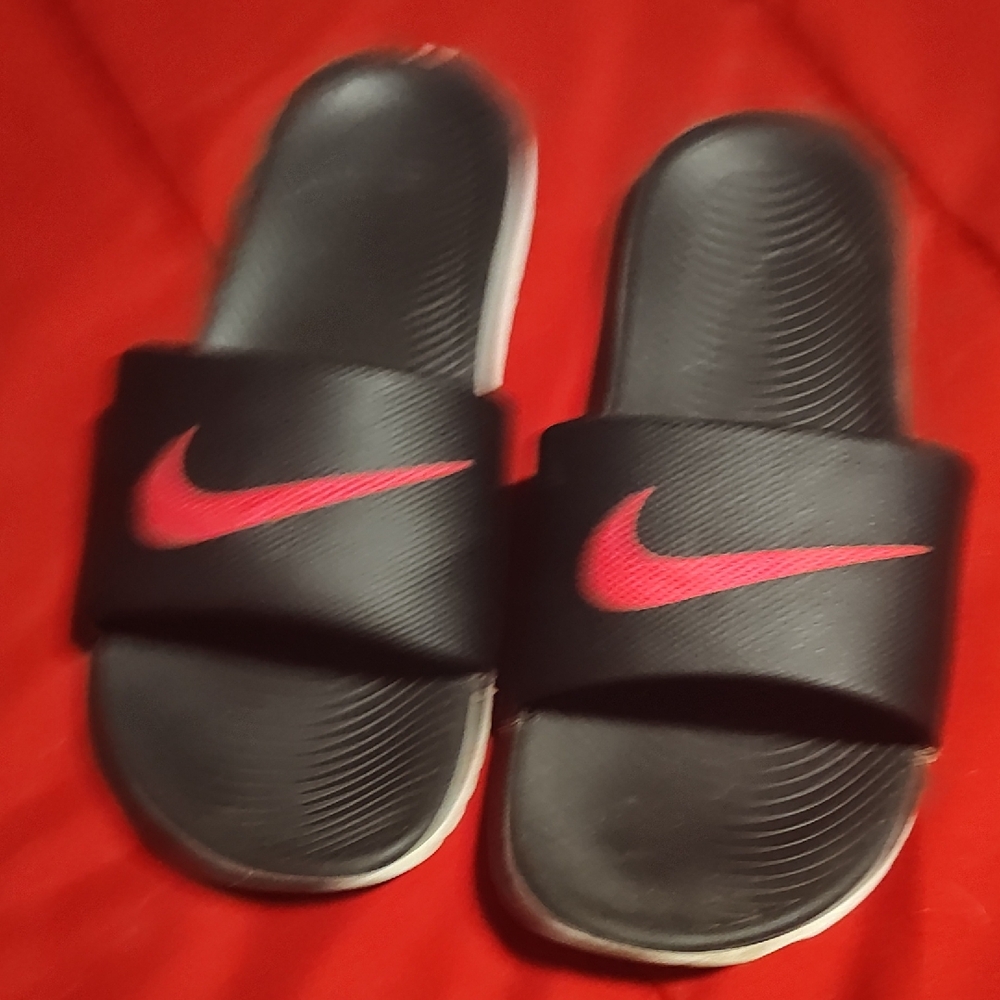 Nike Black Slides with Red Logo